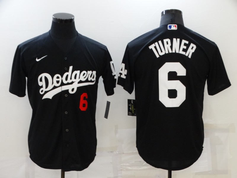 Men's Los Angeles Dodgers #6 Trea Turner Black Cool Base Stitched Baseball Jersey Men's Los Angeles Dodgers #6 Trea Turner Black Cool Base Stitched Baseball Jersey